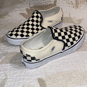 NWT~Vans slip ons Asher black/white checkerboard